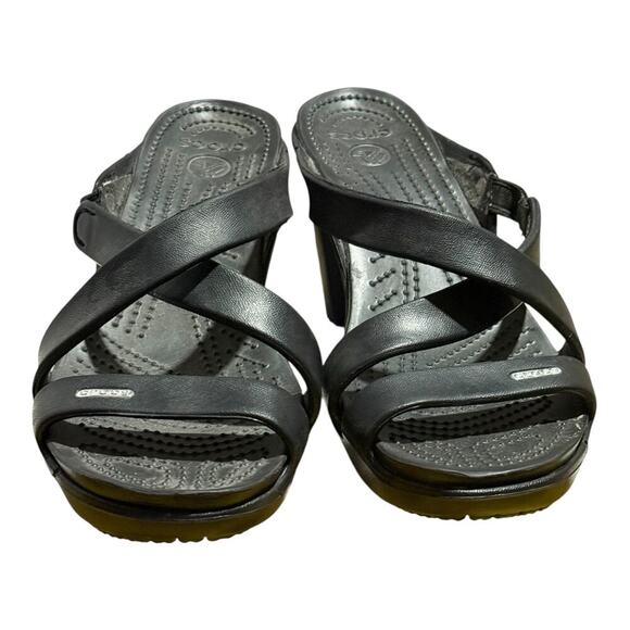 Crocs Patricia Wedge Sandals Black Women's Size 10 Comfort Slip On Shoes - Picture 2 of 9